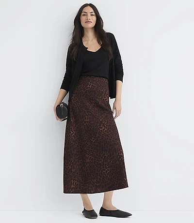 Tall Leopard Print Crepe Bias Midi Skirt