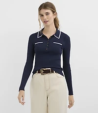 Petite Tipped Ribbed Henley Sweater