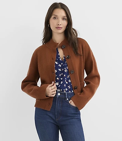 Petite Heathered Mock Neck Sweater Jacket