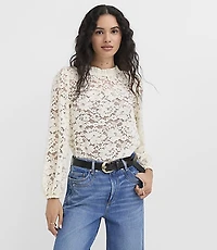 Petite Floral Lace Ruffle Neck Blouse