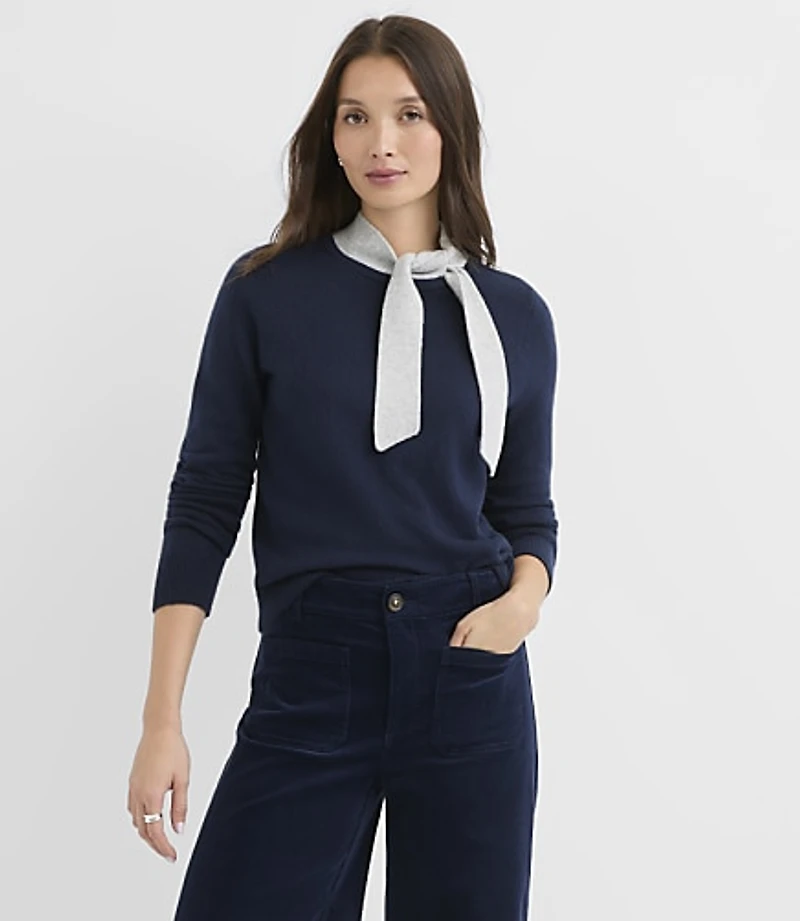 Petite Contrast Tie Neck Sweater