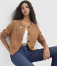 Flecked Ribbed Relaxed Cardigan