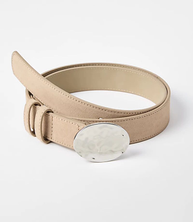 Textured Oval Buckle Leather Belt