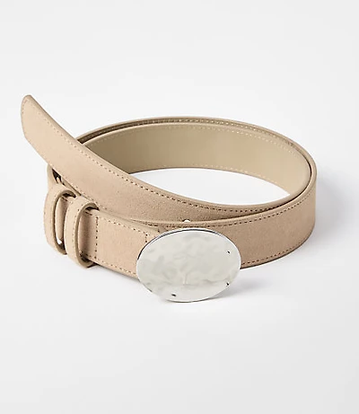 Textured Oval Buckle Leather Belt