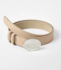 Textured Oval Buckle Leather Belt