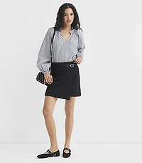 Faux Leather Buckle Ponte Mini Wrap Skirt