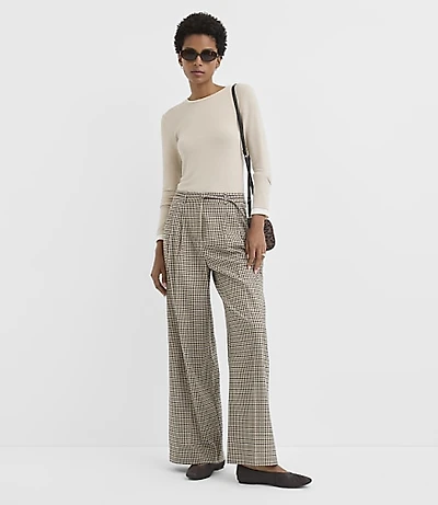 Belted Slouchy Trouser Pants Plaid