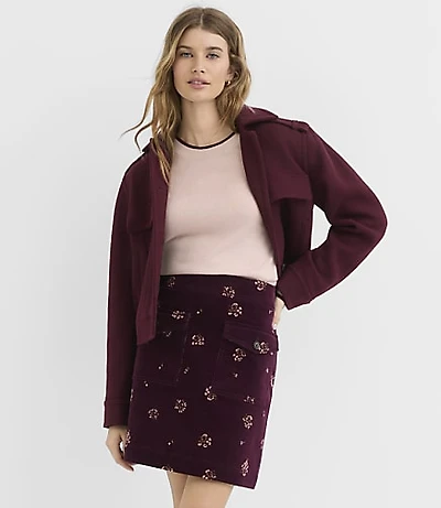 Petite Floral Corduroy Patch Pocket Mini Skirt