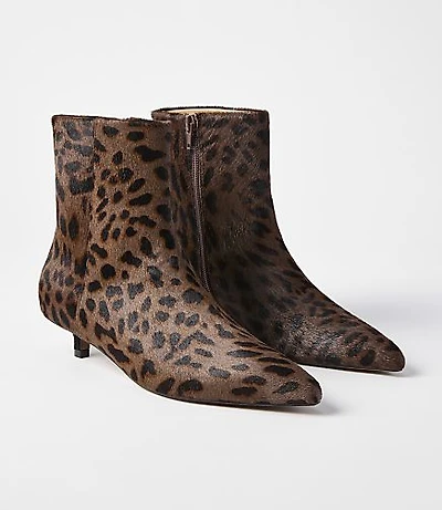 Leopard Print Hair Calf Kitten Heel Booties