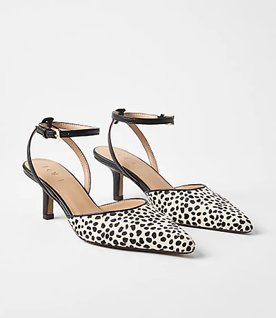 Spotted Hair Calf Ankle Strap Kitten Heels