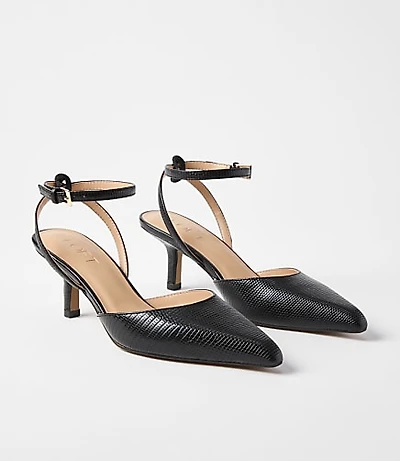 Snake Print Embossed Ankle Strap Kitten Heels