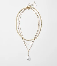 Pearlized Herringbone Chain Layered Necklace Set