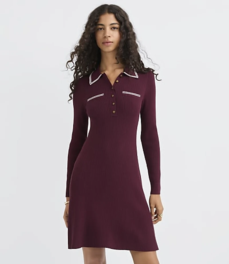 Petite Tipped Ribbed Henley Sweater Shirtdress