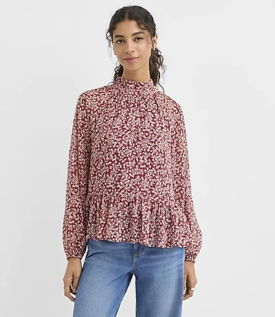Petite Garden Peplum Mock Neck Blouse