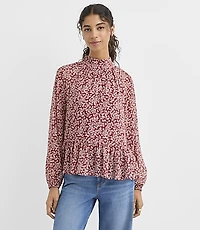Petite Garden Peplum Mock Neck Blouse