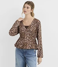 Petite Leopard Print Peplum Wrap Top