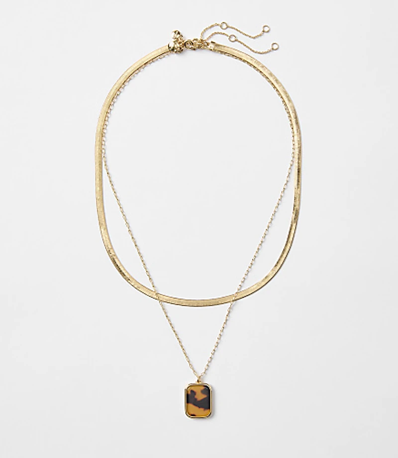 Tortoiseshell Print Pendant Layered Necklace Set