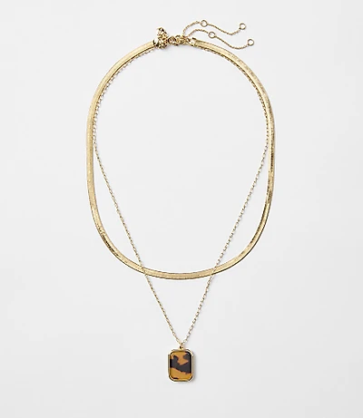 Tortoiseshell Print Pendant Layered Necklace Set