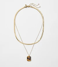Tortoiseshell Print Pendant Layered Necklace Set