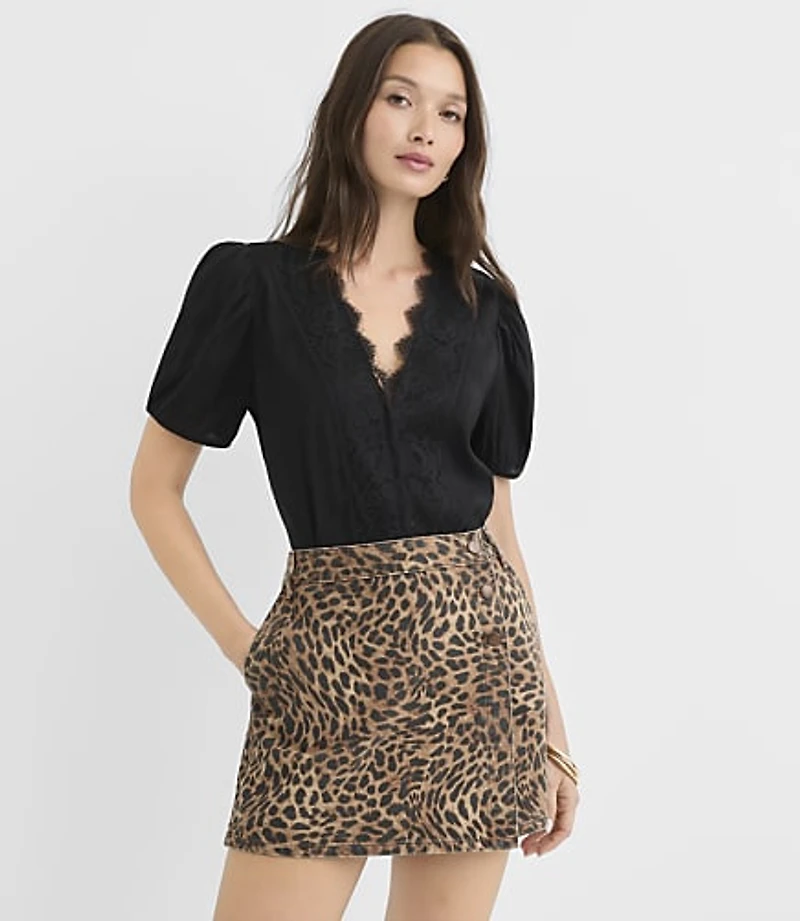 Petite Floral Lace Trim Button Blouse