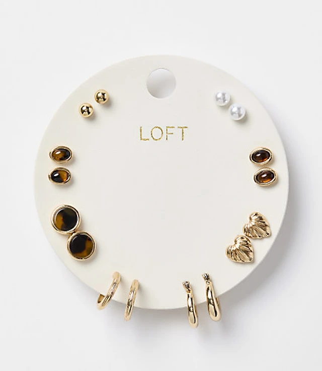 Tortoiseshell Print Heart Stud Earring Set