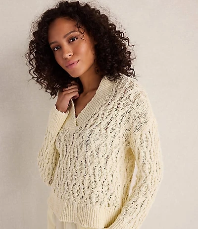 Haven Well Within Slubby Cotton Linen V-Neck Sweater