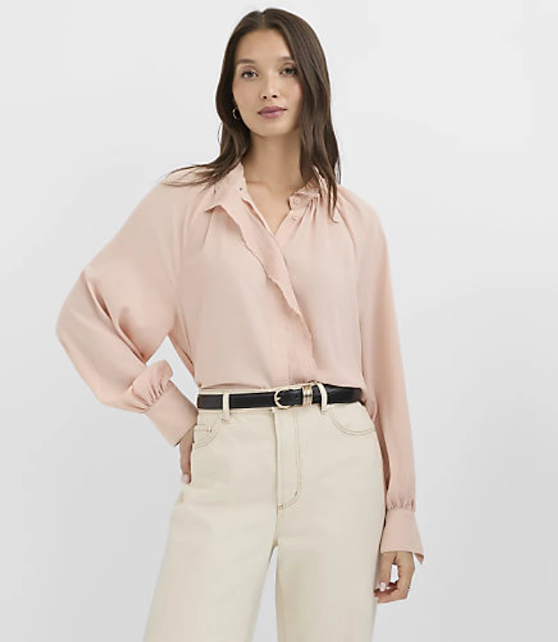 Petite Scalloped Trim Blouse
