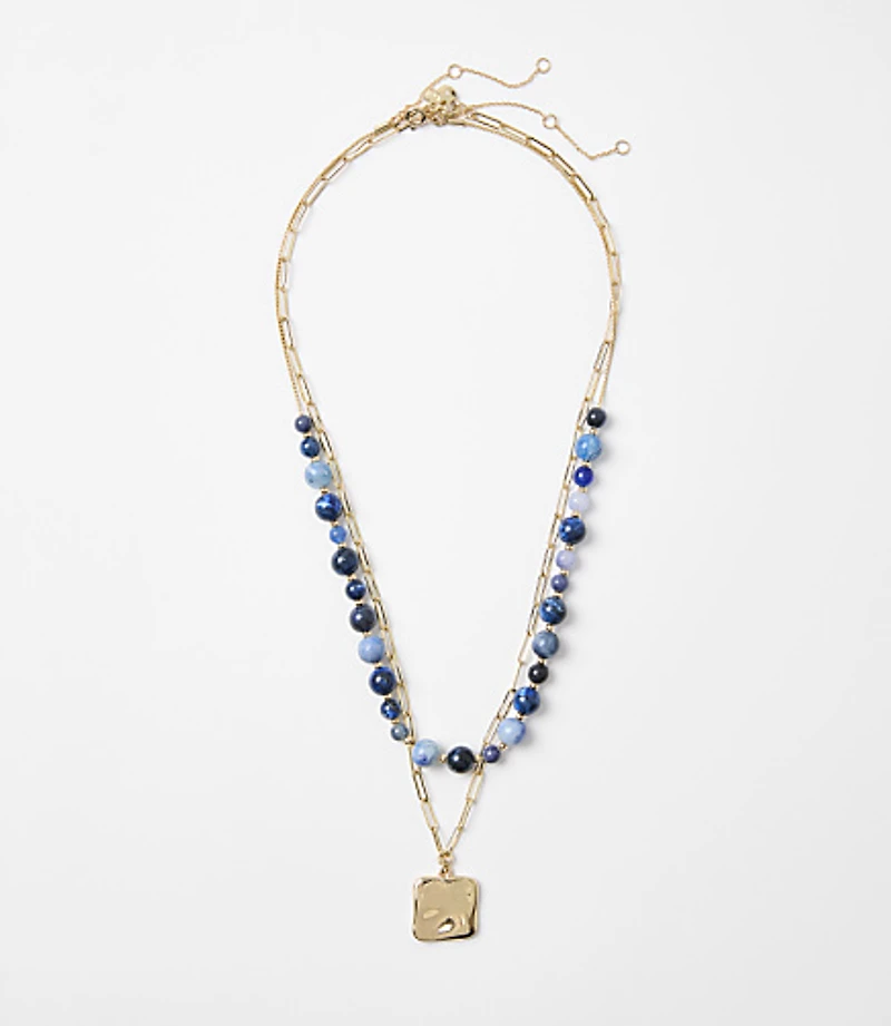 Hammered Beaded Layered Necklace Set