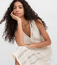 Petite Crochet Button V-Neck Top
