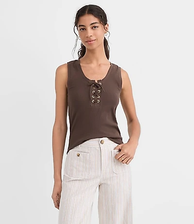 Petite Lace Up Perfect Ribbed Scoop Neck Tank Top