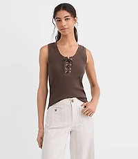 Petite Lace Up Perfect Ribbed Scoop Neck Tank Top
