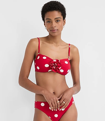 LOFT Beach Polka Dot Rosette Bandeau Bikini Top