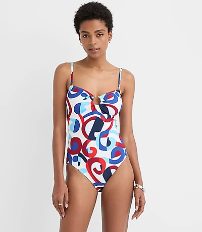 LOFT Beach Swirl Open Ring Bandeau One Piece Swimsuit