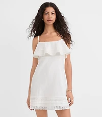 Petite Lace Trim Strappy Ruffle Mini Dress