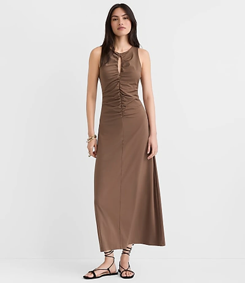 Petite Keyhole Ruched Midi Dress