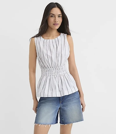 Striped Poplin Smocked Waist Shell