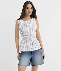 Striped Poplin Smocked Waist Shell