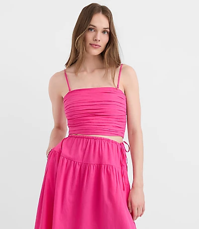 Petite LOFT Beach Ruched Linen Cotton Top