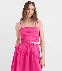 Petite LOFT Beach Ruched Linen Cotton Top