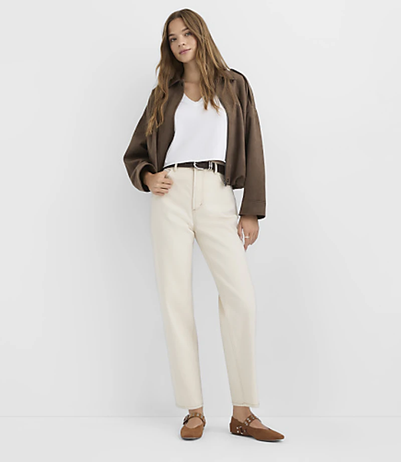 Rivete Petite High Rise Straight Jeans Ecru