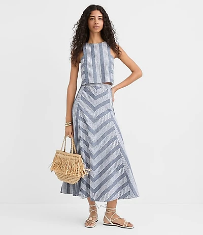 Petite Chevron Linen Blend Midi Skirt