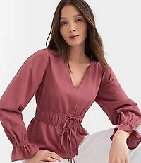 Tie Waist V-Neck Blouse