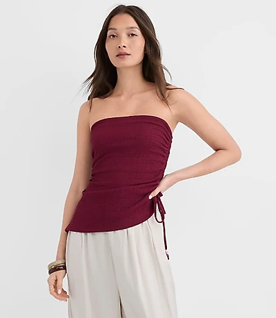 Petite Beaded Ruched Asymmetric Strapless Top