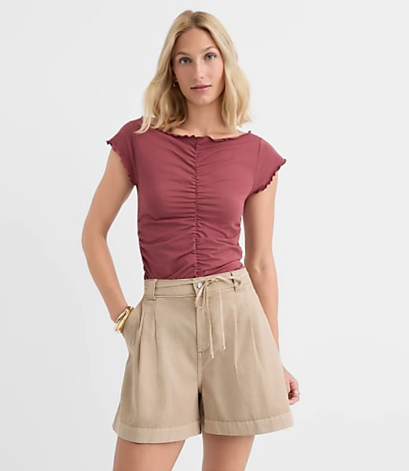 Petite Ruffle Trim Ruched Top