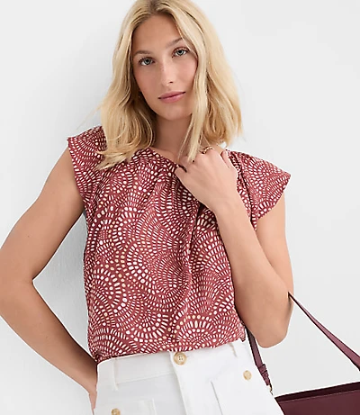 Swirl Flutter Sleeve Mixed Media Blouse