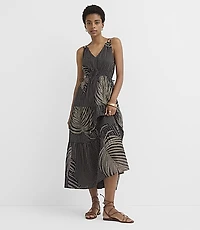 Petite Palm Tie Cutout Midi Pocket Dress