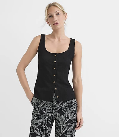 Petite Smocked Button Tank Top