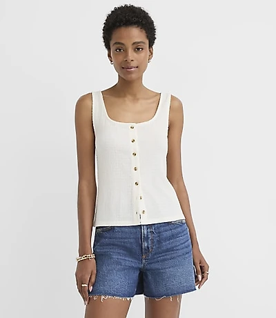 Petite Smocked Button Tank Top