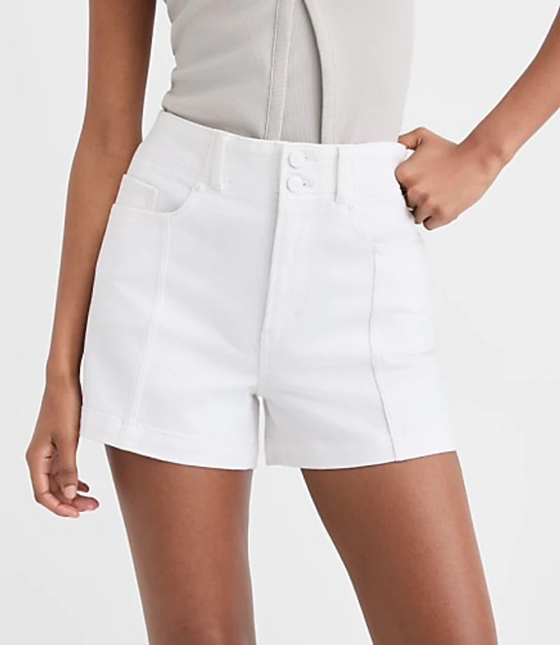 Rivete Petite Curvy Double Shank High Rise Denim Shorts White