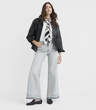 Rivete Tall Mid Rise Unpicked Wide Leg Jeans Vintage Grey Wash